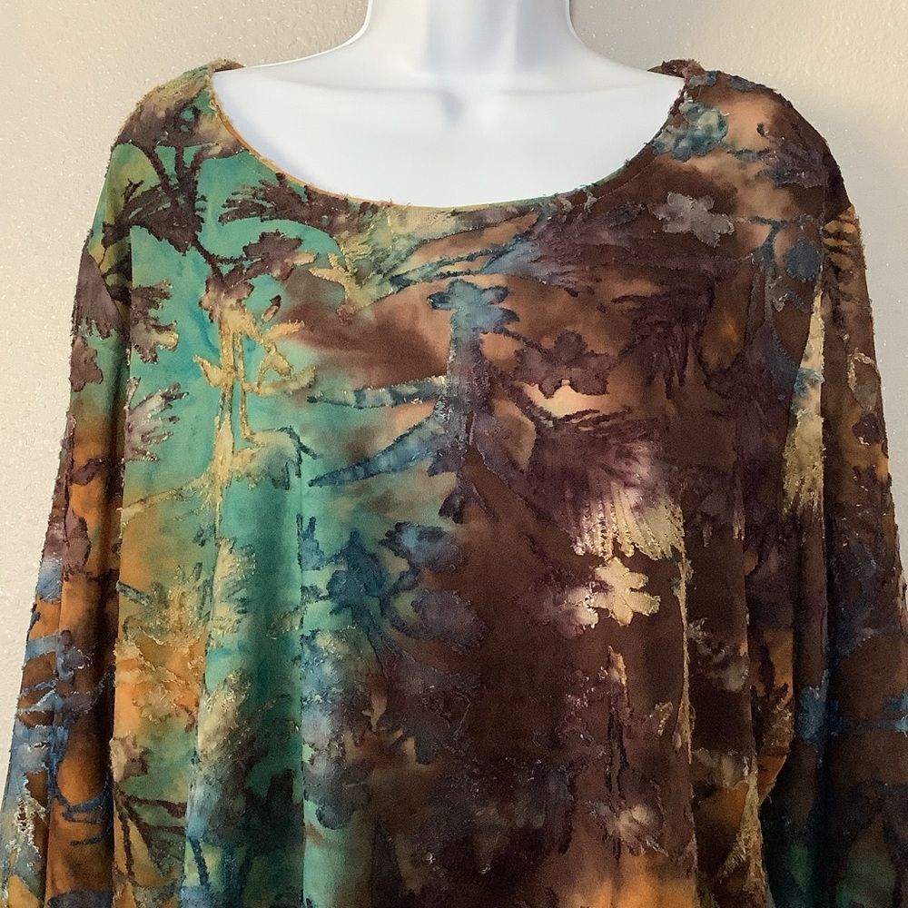 Multicolor Forest Fairy Grunge Artsy Bohemian Boho Hippie Blouse 2X Autumn Fall - Picture 2 of 6